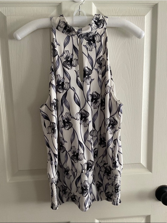 White House Black Market Tops - White House Black Market White and Black Floral Halter Tank Top